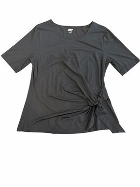 Lands’ End Black Tie Front Knot Top 3/4 Sleeve L 14-16